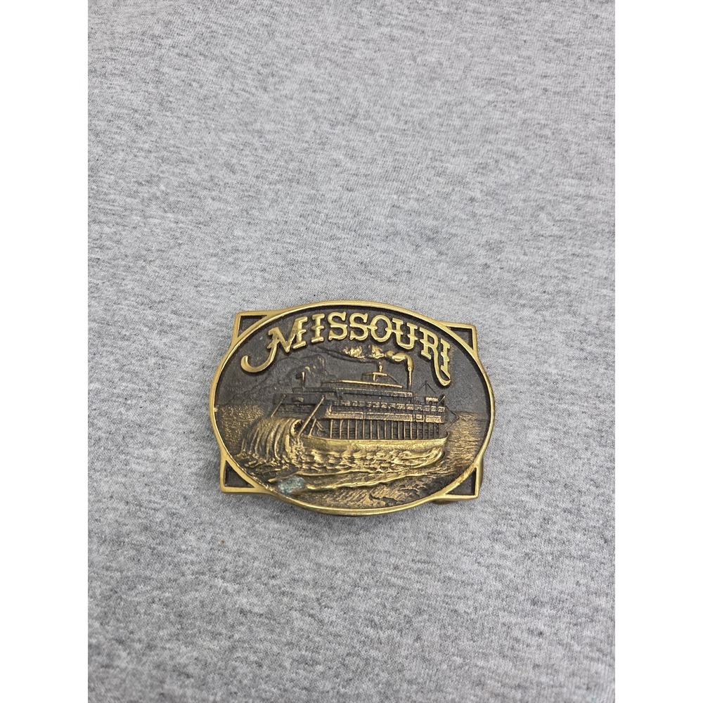 Vintage 1980 Solid Brass Missouri Steamboat River Belt Buckle Heritage Mint